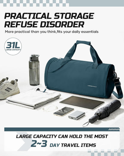 Gym Bag for Women and Men With Wet & Shoe Compartment - Small Duffle for Travel, Sport, Workout, Overnight Weekender - Carry-on Tote - Peacock Blue