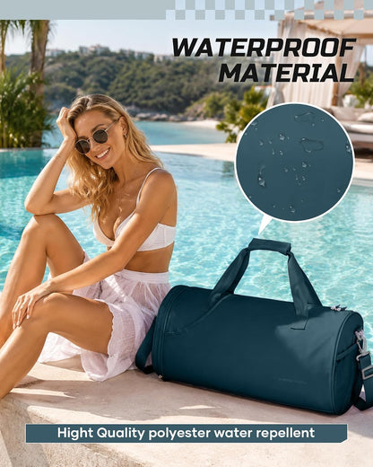 Gym Bag for Women and Men With Wet & Shoe Compartment - Small Duffle for Travel, Sport, Workout, Overnight Weekender - Carry-on Tote - Peacock Blue
