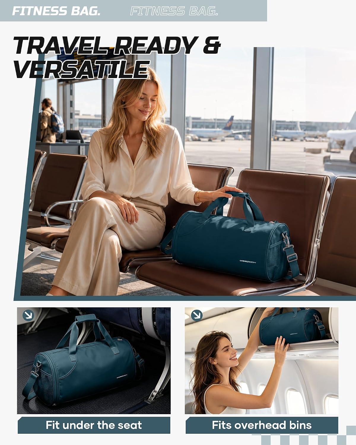 Gym Bag for Women and Men With Wet & Shoe Compartment - Small Duffle for Travel, Sport, Workout, Overnight Weekender - Carry-on Tote - Peacock Blue