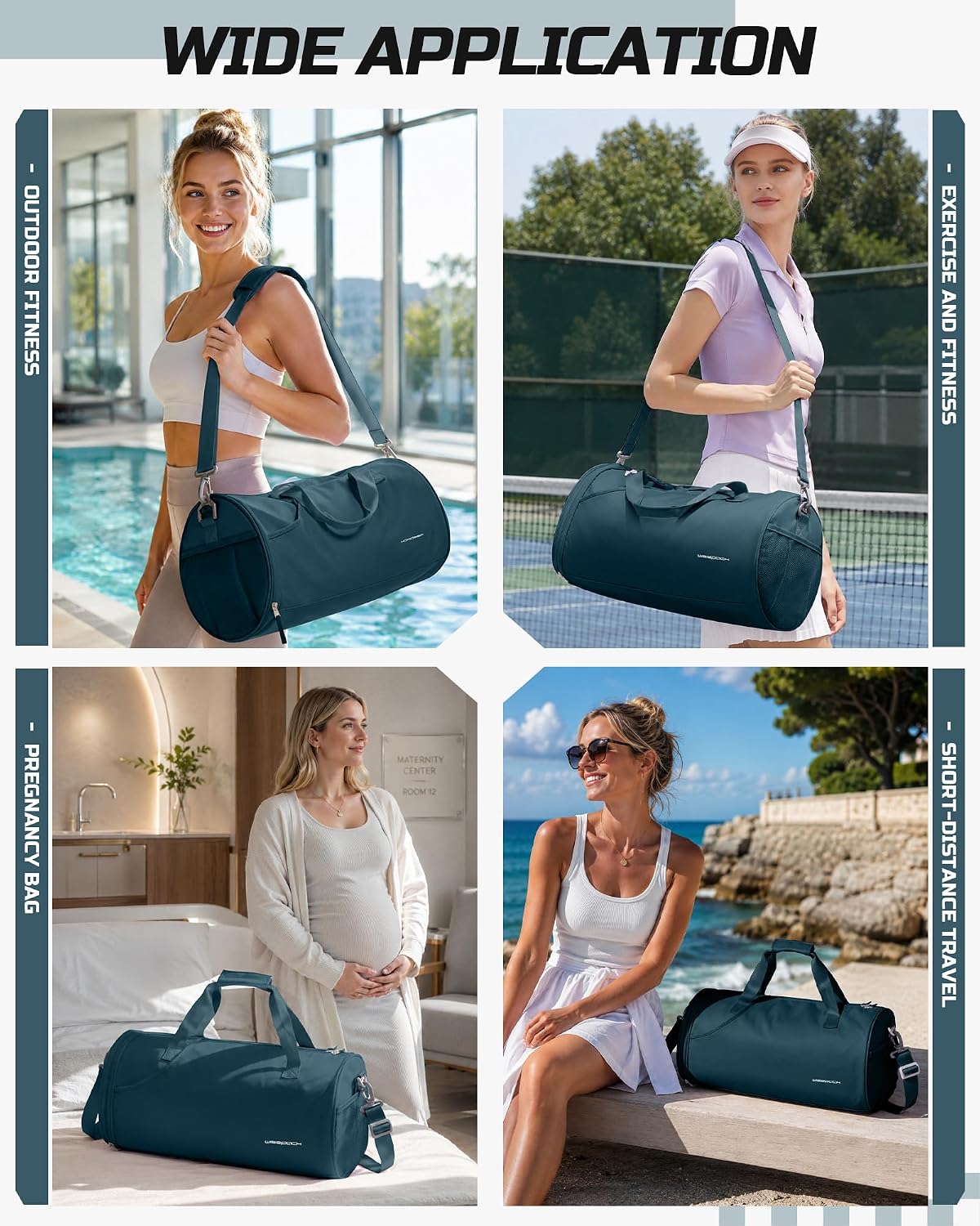 Gym Bag for Women and Men With Wet & Shoe Compartment - Small Duffle for Travel, Sport, Workout, Overnight Weekender - Carry-on Tote - Peacock Blue