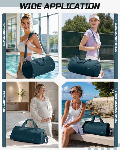 Gym Bag for Women and Men With Wet & Shoe Compartment - Small Duffle for Travel, Sport, Workout, Overnight Weekender - Carry-on Tote - Peacock Blue