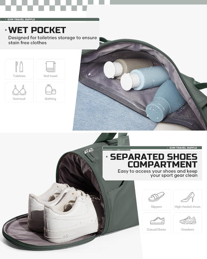 Gym Bag for Women and Men With Wet & Shoe Compartment - Small Duffle for Travel, Sport, Workout, Overnight Weekender - Carry-on Tote - Peacock Blue