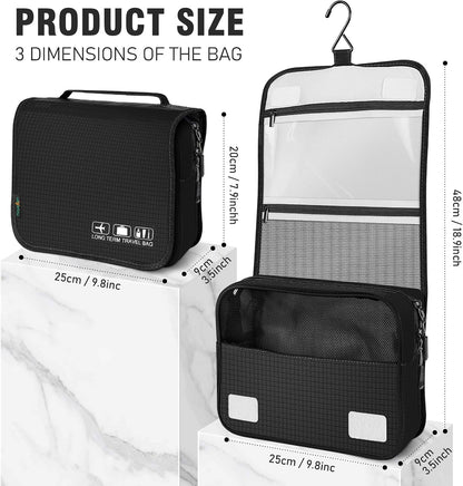 Hanging Travel Toiletry Bag, Portable Travel Cosmetic Organizer Bag for Women Men, Waterproof Toiletries Wash Bag with 4 Compartments & Hanging Hook (Dark Blue)