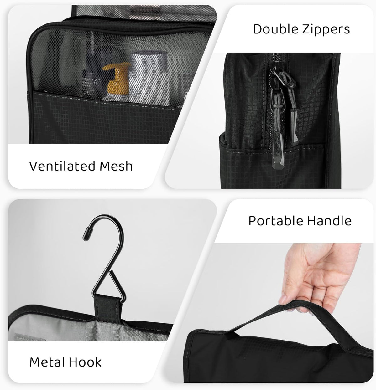 Hanging Travel Toiletry Bag, Portable Travel Cosmetic Organizer Bag for Women Men, Waterproof Toiletries Wash Bag with 4 Compartments & Hanging Hook (Dark Blue)