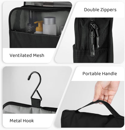 Hanging Travel Toiletry Bag, Portable Travel Cosmetic Organizer Bag for Women Men, Waterproof Toiletries Wash Bag with 4 Compartments & Hanging Hook (Dark Blue)