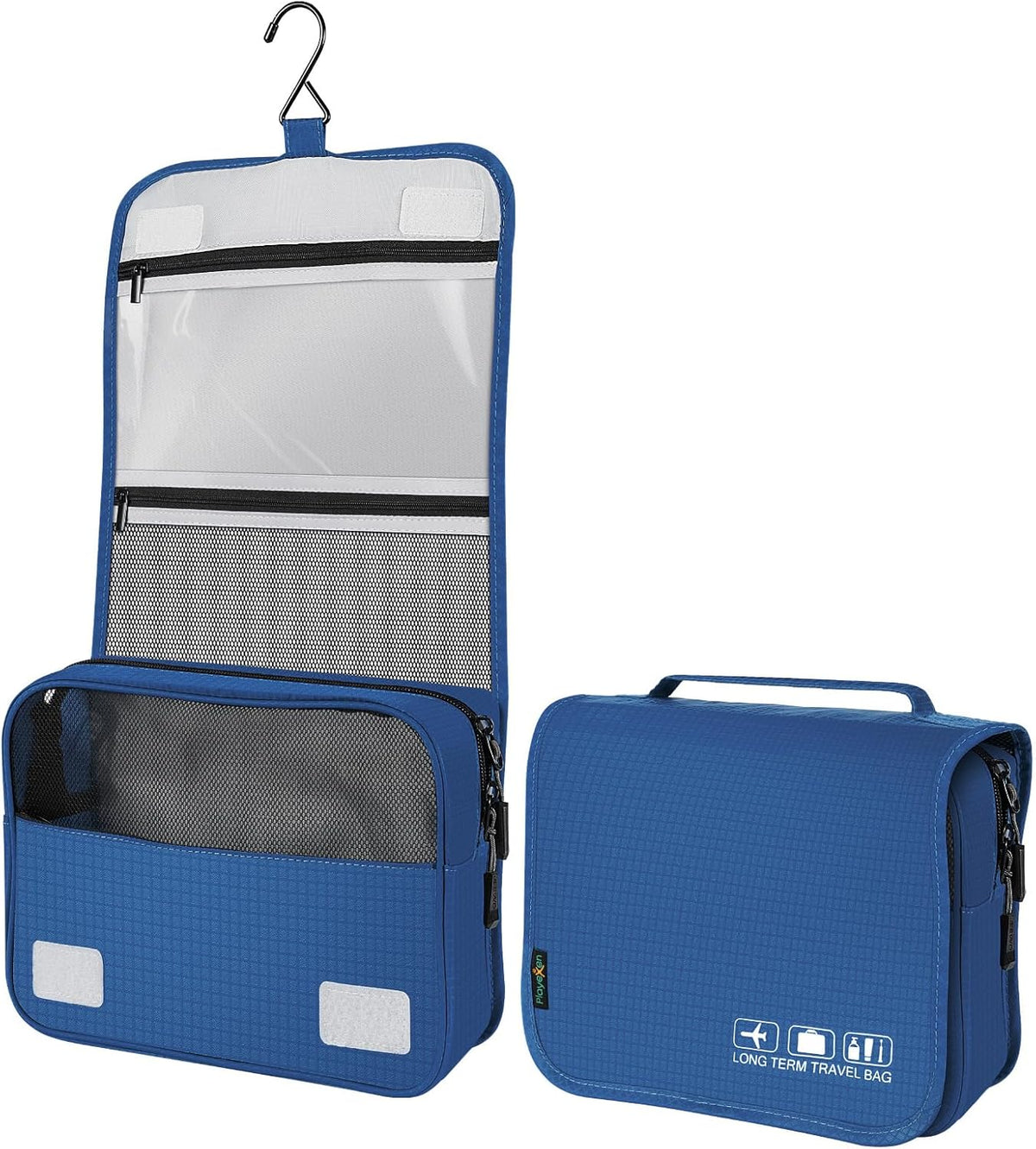 Hanging Travel Toiletry Bag, Portable Travel Cosmetic Organizer Bag for Women Men, Waterproof Toiletries Wash Bag with 4 Compartments & Hanging Hook (Dark Blue)