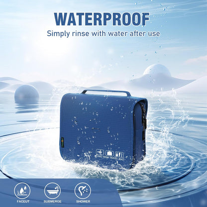 Hanging Travel Toiletry Bag, Portable Travel Cosmetic Organizer Bag for Women Men, Waterproof Toiletries Wash Bag with 4 Compartments & Hanging Hook (Dark Blue)