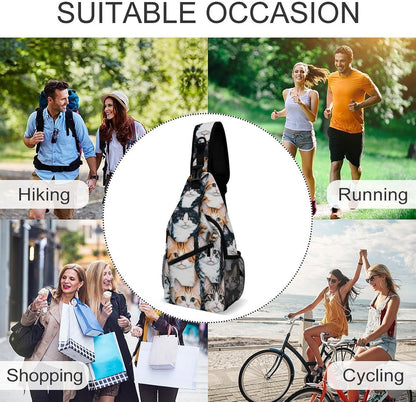 Fashion Sling Shoulder Backpack, Bag, Rustic Lodge Bear Moose Chest Sling Shoulder Backpacks Bags, Gym Bags Sack Daypack Outdoor Backpack for Men Women