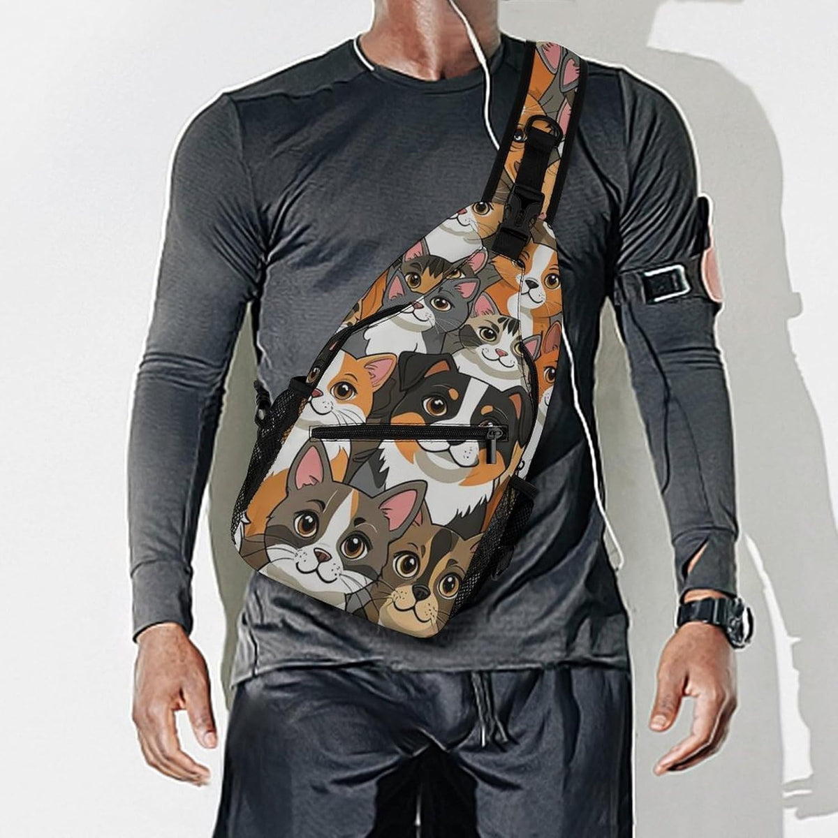 Fashion Sling Shoulder Backpack, Bag, Rustic Lodge Bear Moose Chest Sling Shoulder Backpacks Bags, Gym Bags Sack Daypack Outdoor Backpack for Men Women
