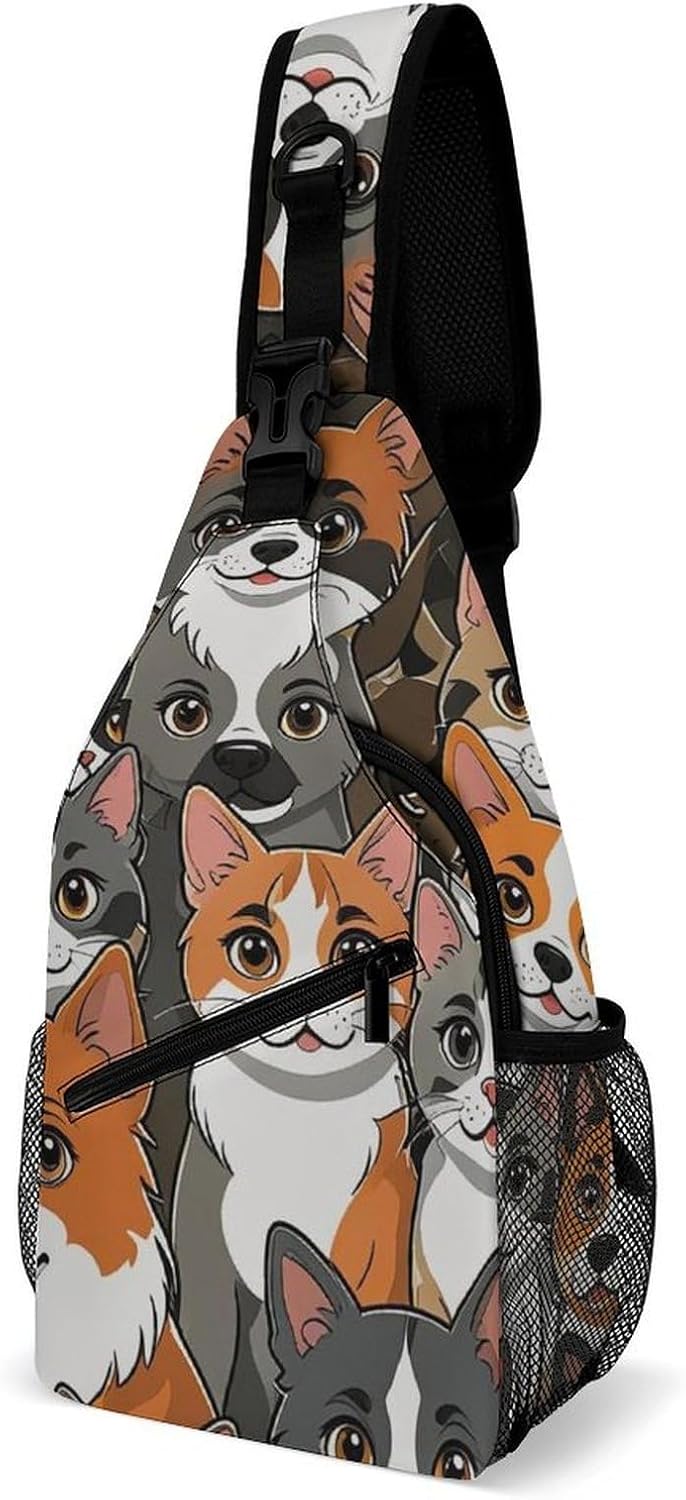 Fashion Sling Shoulder Backpack, Bag, Rustic Lodge Bear Moose Chest Sling Shoulder Backpacks Bags, Gym Bags Sack Daypack Outdoor Backpack for Men Women