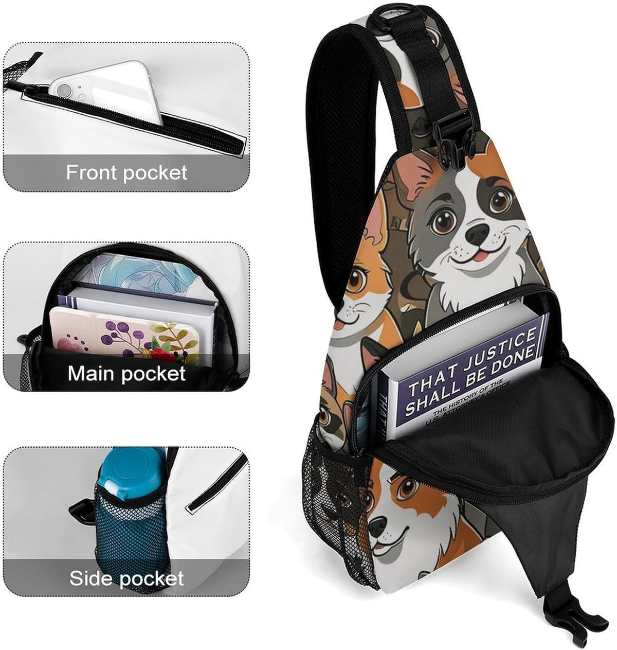 Fashion Sling Shoulder Backpack, Bag, Rustic Lodge Bear Moose Chest Sling Shoulder Backpacks Bags, Gym Bags Sack Daypack Outdoor Backpack for Men Women