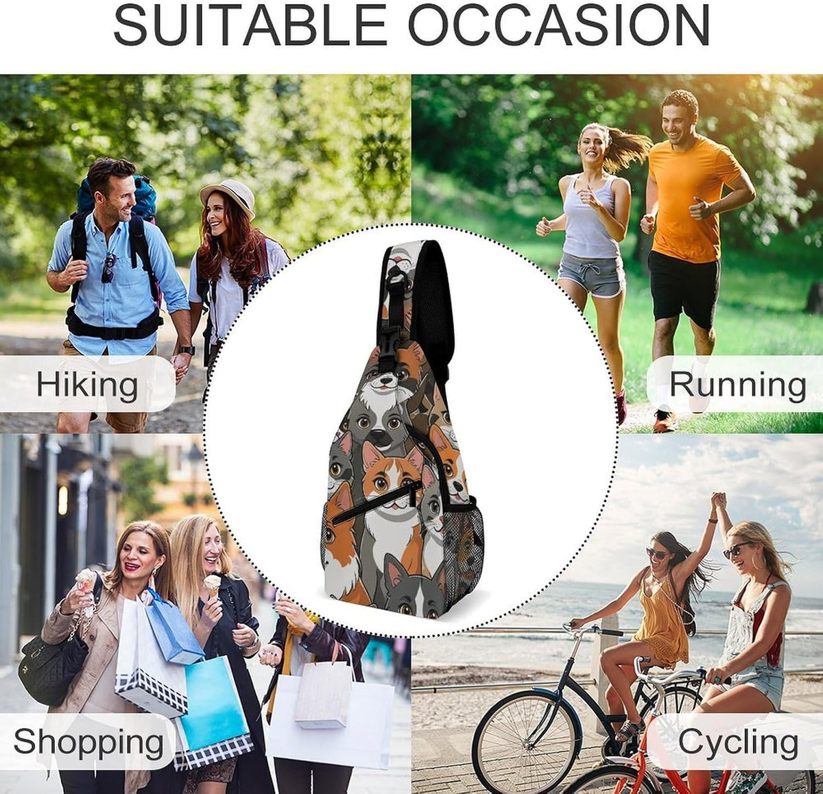 Fashion Sling Shoulder Backpack, Bag, Rustic Lodge Bear Moose Chest Sling Shoulder Backpacks Bags, Gym Bags Sack Daypack Outdoor Backpack for Men Women