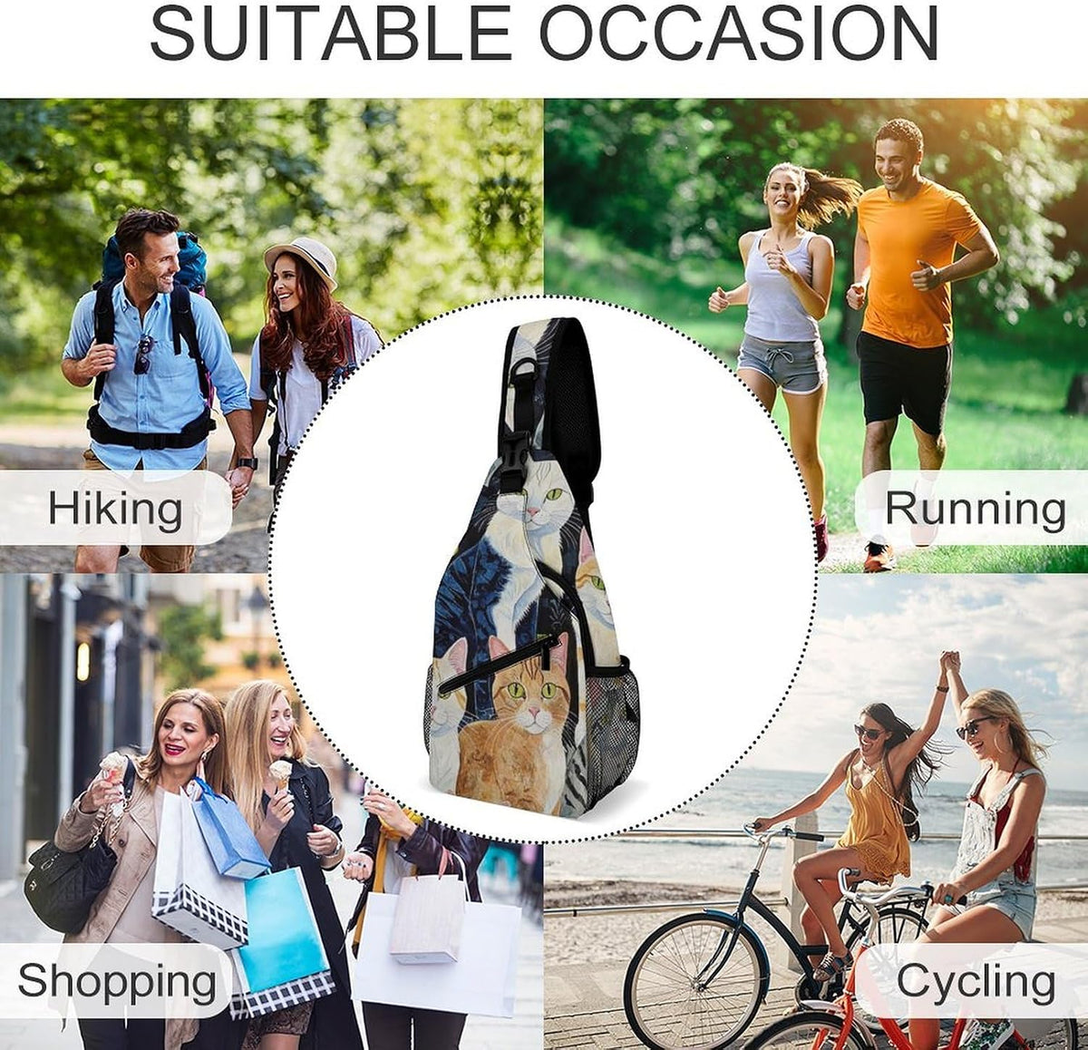 Fashion Sling Shoulder Backpack, Bag, Rustic Lodge Bear Moose Chest Sling Shoulder Backpacks Bags, Gym Bags Sack Daypack Outdoor Backpack for Men Women