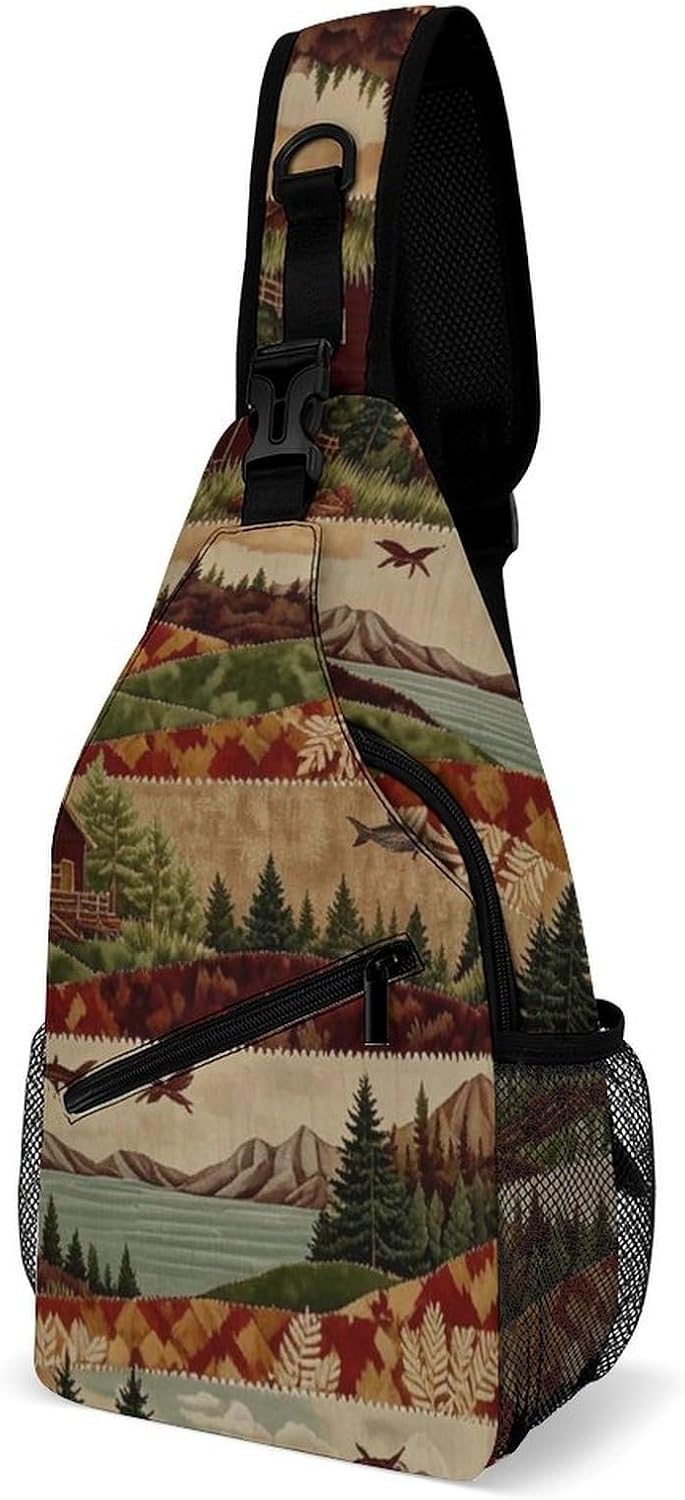 Fashion Sling Shoulder Backpack, Bag, Rustic Lodge Bear Moose Chest Sling Shoulder Backpacks Bags, Gym Bags Sack Daypack Outdoor Backpack for Men Women