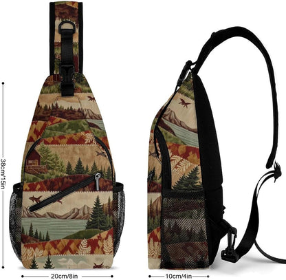 Fashion Sling Shoulder Backpack, Bag, Rustic Lodge Bear Moose Chest Sling Shoulder Backpacks Bags, Gym Bags Sack Daypack Outdoor Backpack for Men Women