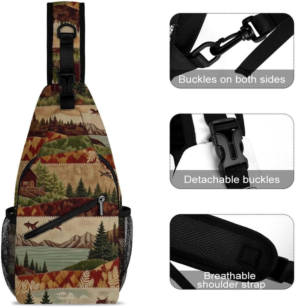 Fashion Sling Shoulder Backpack, Bag, Rustic Lodge Bear Moose Chest Sling Shoulder Backpacks Bags, Gym Bags Sack Daypack Outdoor Backpack for Men Women