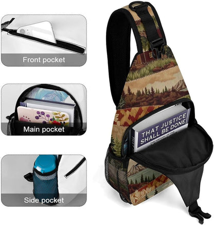 Fashion Sling Shoulder Backpack, Bag, Rustic Lodge Bear Moose Chest Sling Shoulder Backpacks Bags, Gym Bags Sack Daypack Outdoor Backpack for Men Women
