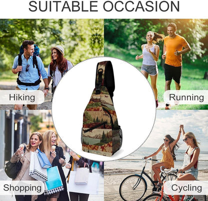 Fashion Sling Shoulder Backpack, Bag, Rustic Lodge Bear Moose Chest Sling Shoulder Backpacks Bags, Gym Bags Sack Daypack Outdoor Backpack for Men Women