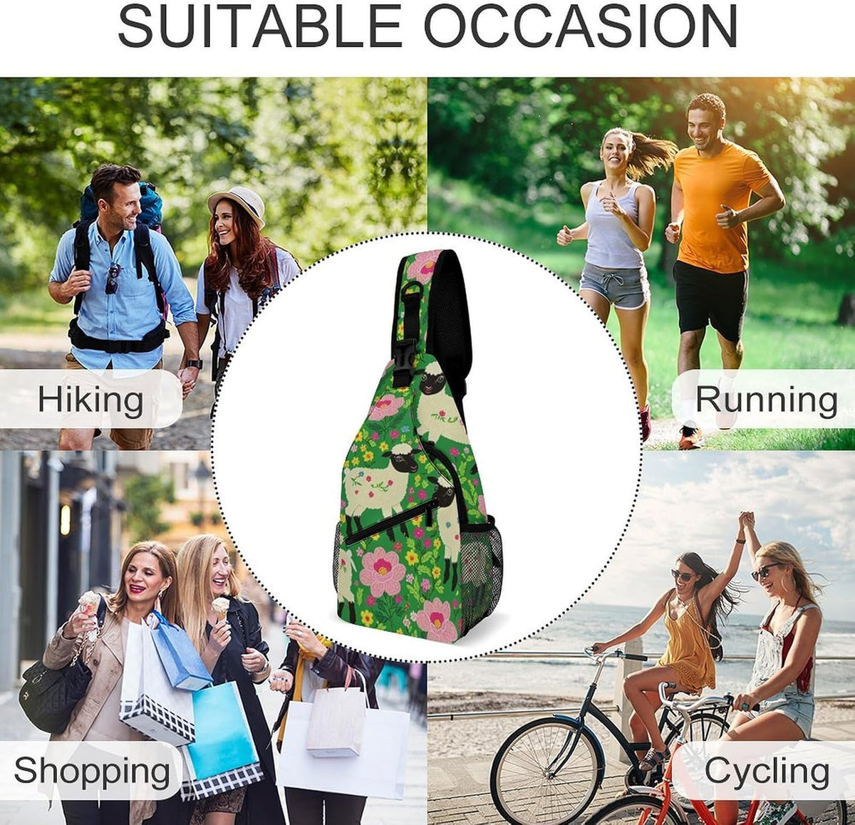 Fashion Sling Shoulder Backpack, Bag, Rustic Lodge Bear Moose Chest Sling Shoulder Backpacks Bags, Gym Bags Sack Daypack Outdoor Backpack for Men Women