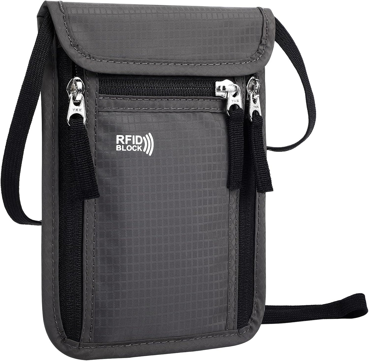 Travel Neck Pouch Passport Holder with RFID Blocking, Under Clothing Anti-Theft Wallet for Men Women, Secure Document Organizer with Multiple Compartments and Adjustable Strap(Dark Grey)