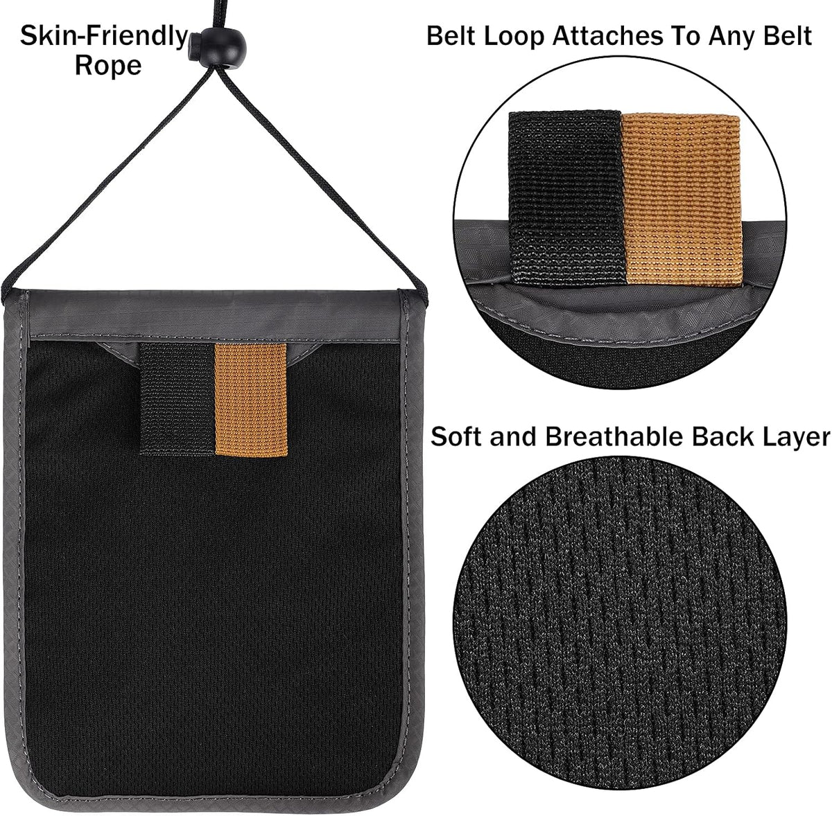 Travel Neck Pouch Passport Holder with RFID Blocking, Under Clothing Anti-Theft Wallet for Men Women, Secure Document Organizer with Multiple Compartments and Adjustable Strap(Dark Grey)