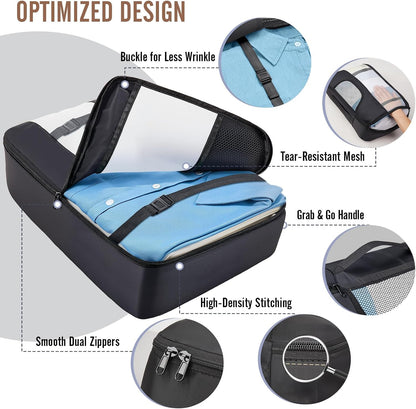 11 Set Packing Cubes for Travel,Anti-Wrinkle Buckled Suitcase Organizer with Shoe,Toiletry,Makeup Bag,Carry On Luggage Bag with 99+ Count Mesh Holes for Airplane & College Dorm Essentials