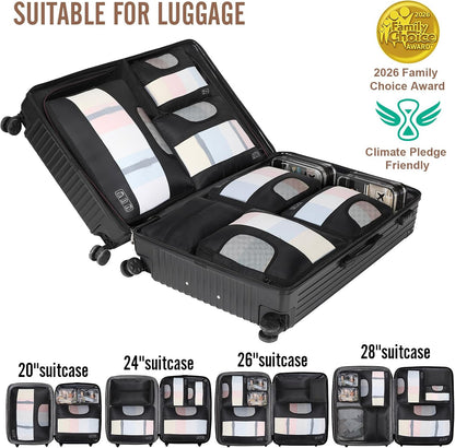 11 Set Packing Cubes for Travel,Anti-Wrinkle Buckled Suitcase Organizer with Shoe,Toiletry,Makeup Bag,Carry On Luggage Bag with 99+ Count Mesh Holes for Airplane & College Dorm Essentials