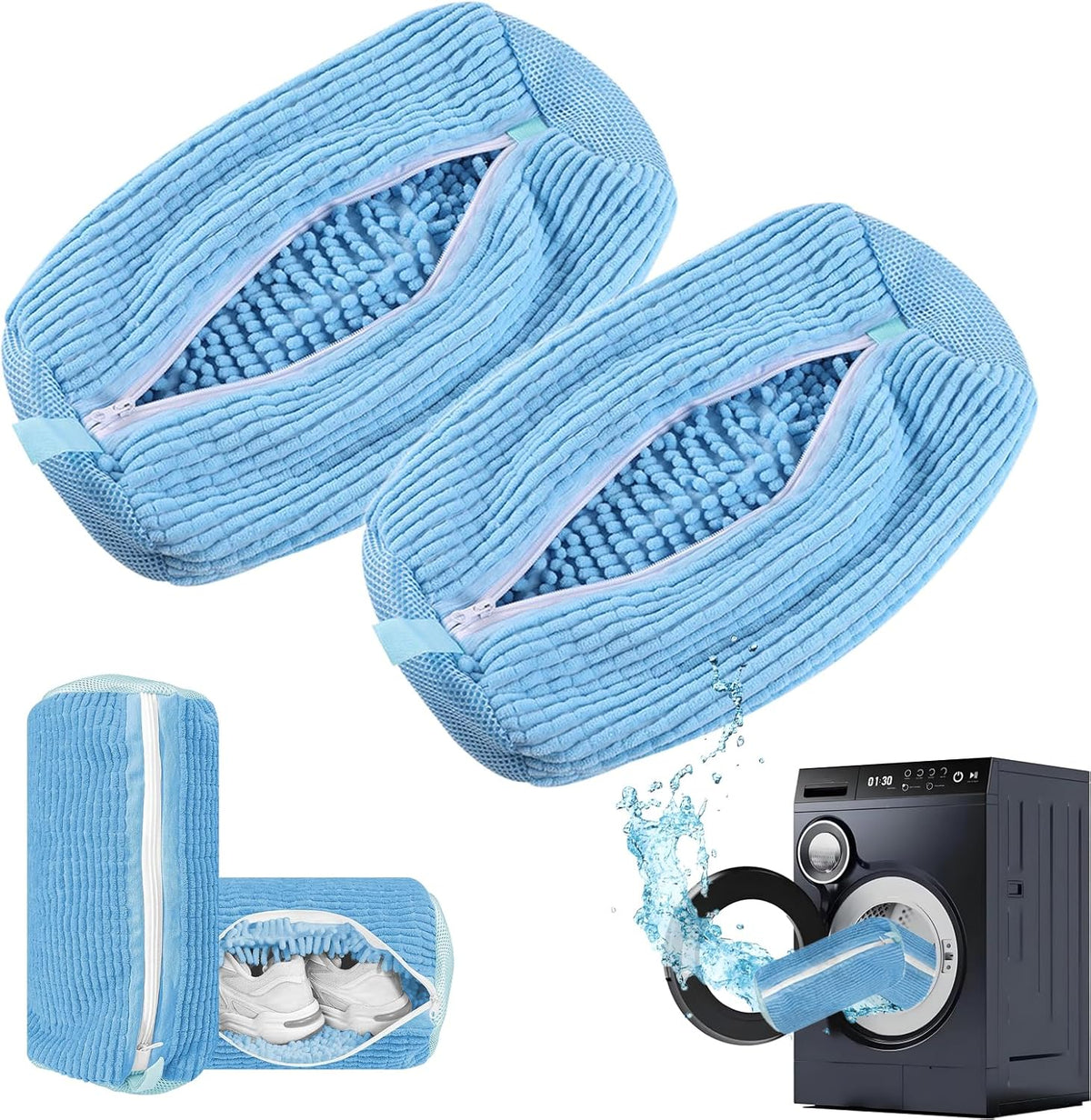 2 Pack Shoe Washing Machine Bag, Grey | Mesh Laundry Bags, For Travel, Reusable, All Shoe Sizes