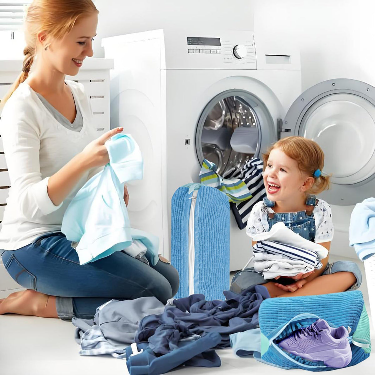 2 Pack Shoe Washing Machine Bag, Grey | Mesh Laundry Bags, For Travel, Reusable, All Shoe Sizes