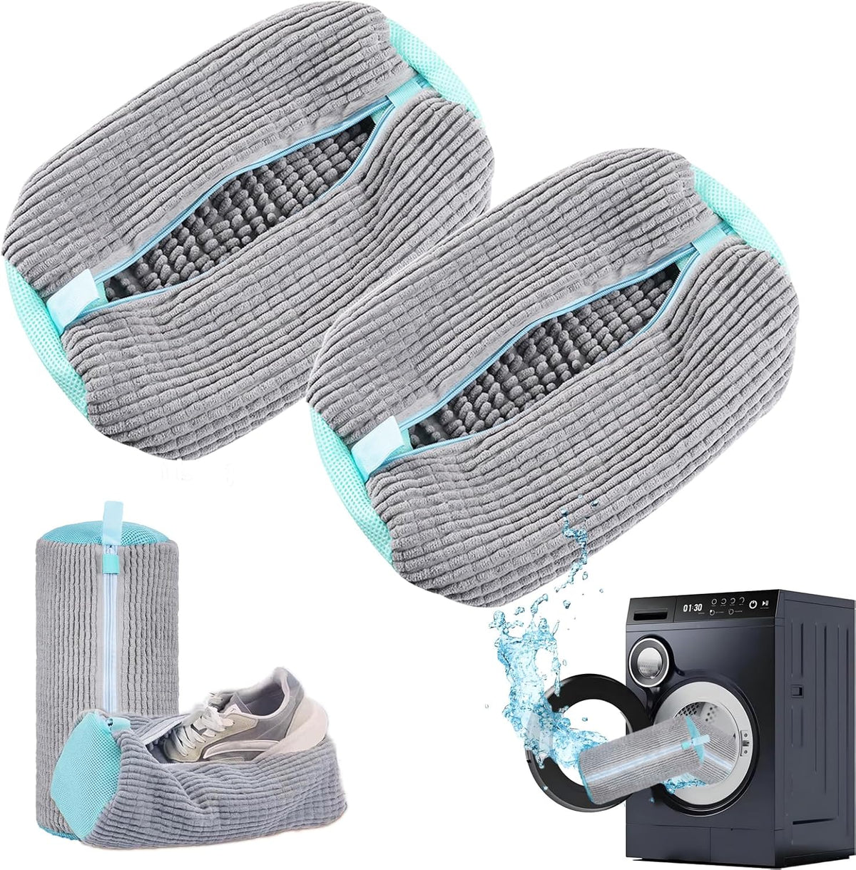 2 Pack Shoe Washing Machine Bag, Grey | Mesh Laundry Bags, For Travel, Reusable, All Shoe Sizes