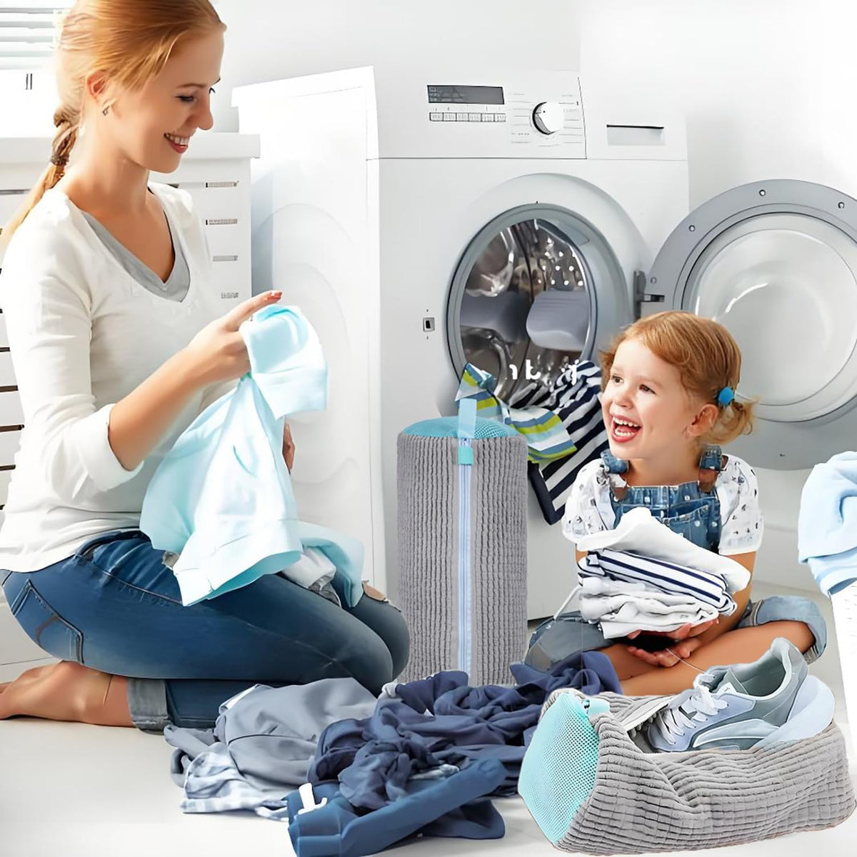 2 Pack Shoe Washing Machine Bag, Grey | Mesh Laundry Bags, For Travel, Reusable, All Shoe Sizes