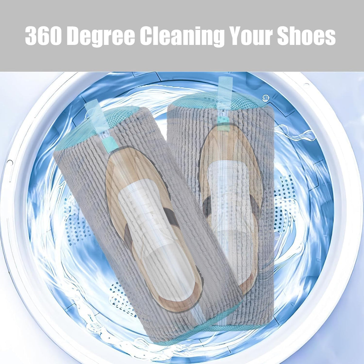 2 Pack Shoe Washing Machine Bag, Grey | Mesh Laundry Bags, For Travel, Reusable, All Shoe Sizes