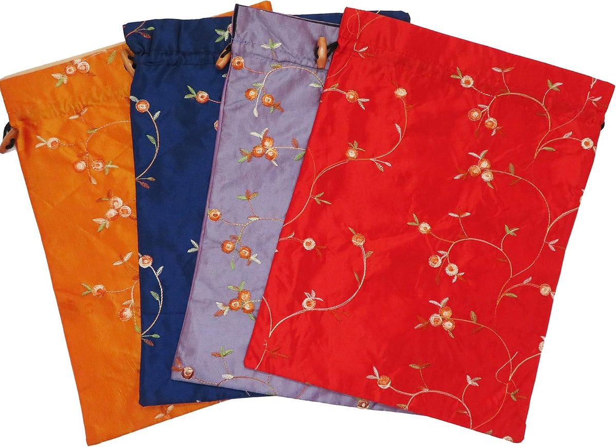 4pcs Embroidered Silk Flower Design Jacquard Travel Bag, Lingerie Bags Underwear Bags Laundry Bags Shoe Bags for Travel Storage for Men Women Washable Cloth Shoe Bags