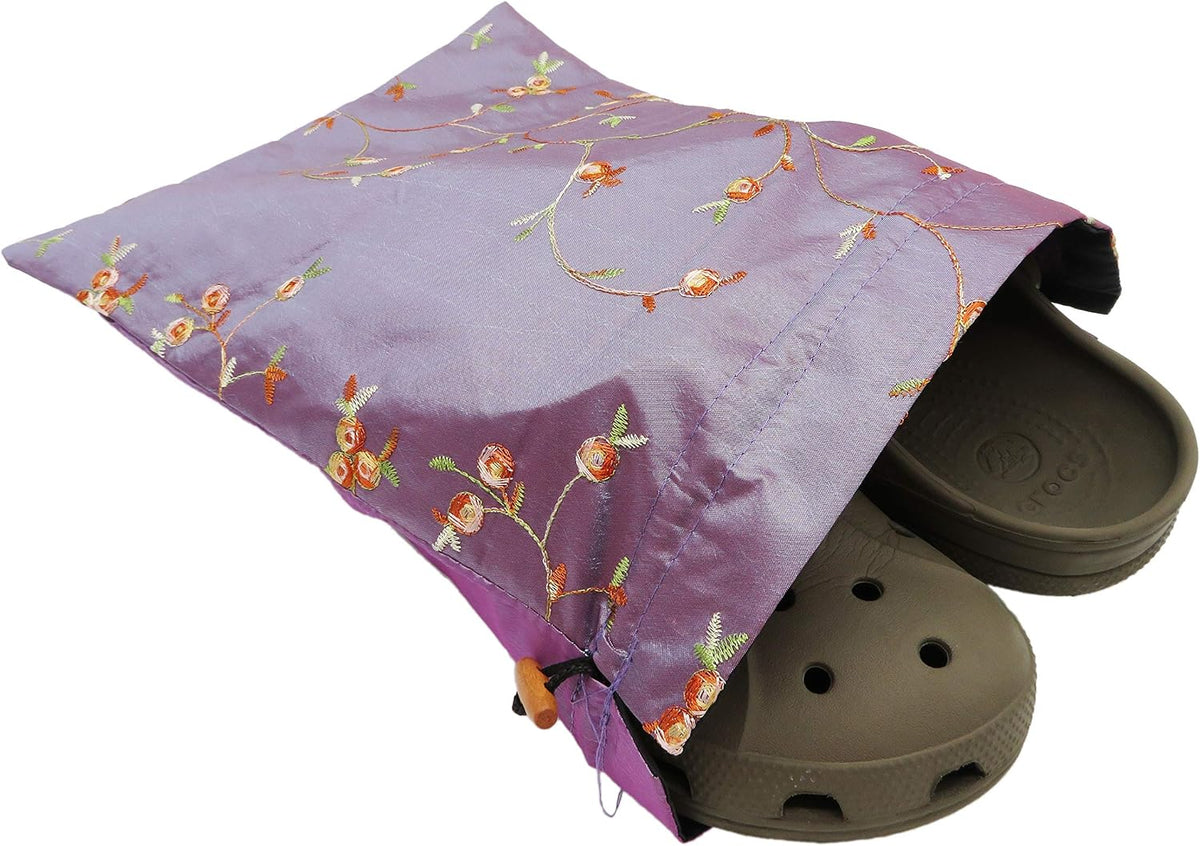 4pcs Embroidered Silk Flower Design Jacquard Travel Bag, Lingerie Bags Underwear Bags Laundry Bags Shoe Bags for Travel Storage for Men Women Washable Cloth Shoe Bags