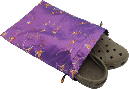 4pcs Embroidered Silk Flower Design Jacquard Travel Bag, Lingerie Bags Underwear Bags Laundry Bags Shoe Bags for Travel Storage for Men Women Washable Cloth Shoe Bags