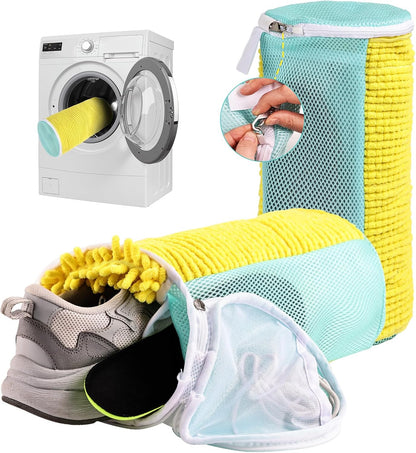 Shoe Washing Machine Bag Reusable Sneaker Washing Bag with Built-in Fluffy Brushes for 360° All-Around Cleaning, Laundry Shoe Bag is Designed for Washer and Dryer （Yellow ）