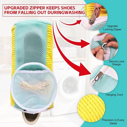 Shoe Washing Machine Bag Reusable Sneaker Washing Bag with Built-in Fluffy Brushes for 360° All-Around Cleaning, Laundry Shoe Bag is Designed for Washer and Dryer （Yellow ）