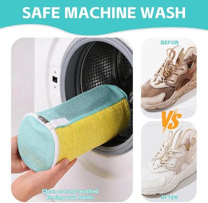 Shoe Washing Machine Bag Reusable Sneaker Washing Bag with Built-in Fluffy Brushes for 360° All-Around Cleaning, Laundry Shoe Bag is Designed for Washer and Dryer （Yellow ）