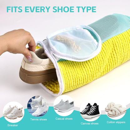 Shoe Washing Machine Bag Reusable Sneaker Washing Bag with Built-in Fluffy Brushes for 360° All-Around Cleaning, Laundry Shoe Bag is Designed for Washer and Dryer （Yellow ）
