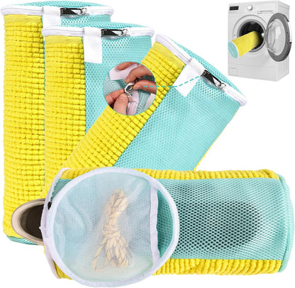 Shoe Washing Machine Bag Reusable Sneaker Washing Bag with Built-in Fluffy Brushes for 360° All-Around Cleaning, Laundry Shoe Bag is Designed for Washer and Dryer （Yellow ）