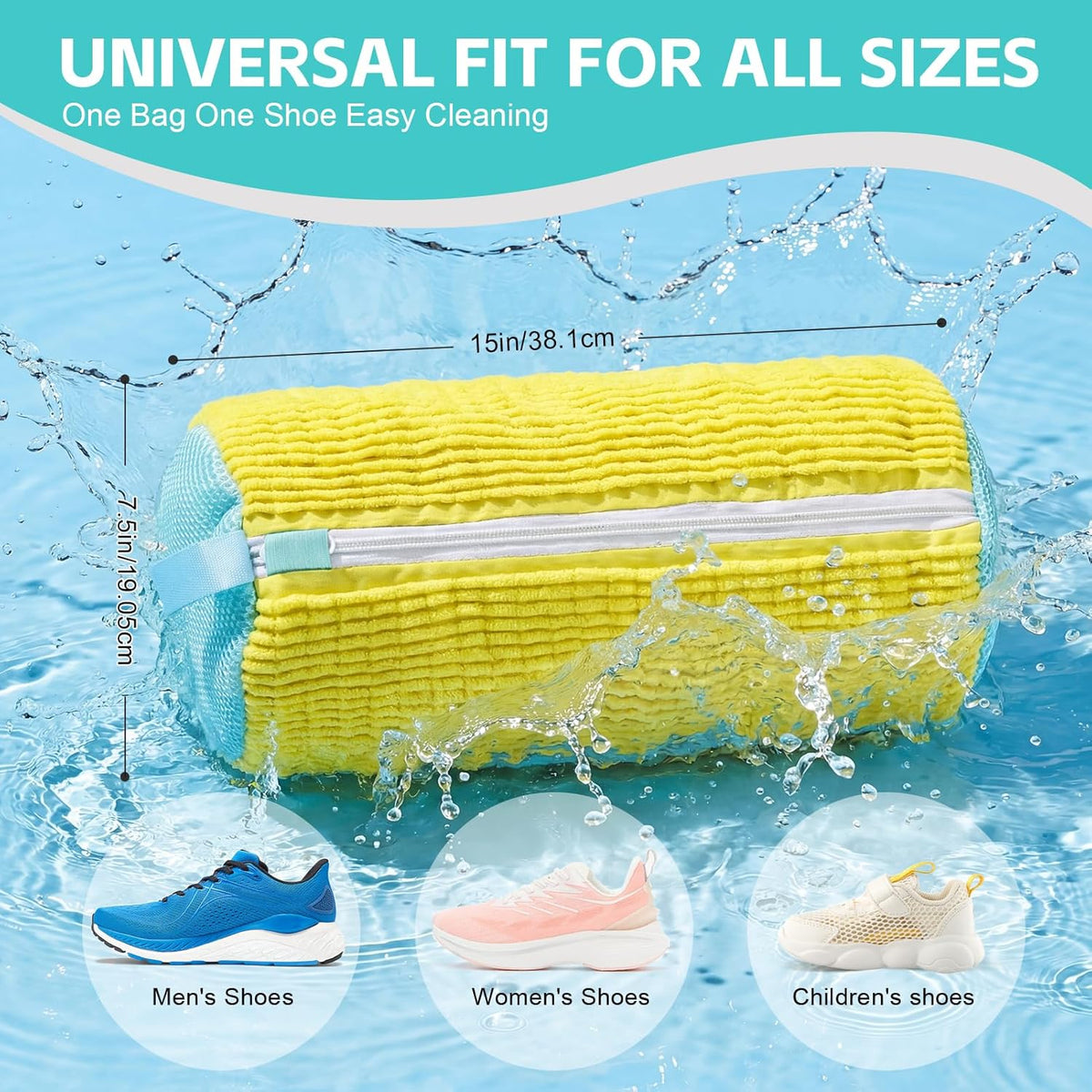 Shoe Washing Machine Bag Reusable Sneaker Washing Bag with Built-in Fluffy Brushes for 360° All-Around Cleaning, Laundry Shoe Bag is Designed for Washer and Dryer （Yellow ）