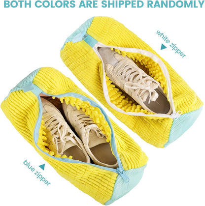 Shoe Washing Machine Bag Reusable Sneaker Washing Bag with Built-in Fluffy Brushes for 360° All-Around Cleaning, Laundry Shoe Bag is Designed for Washer and Dryer （Yellow ）