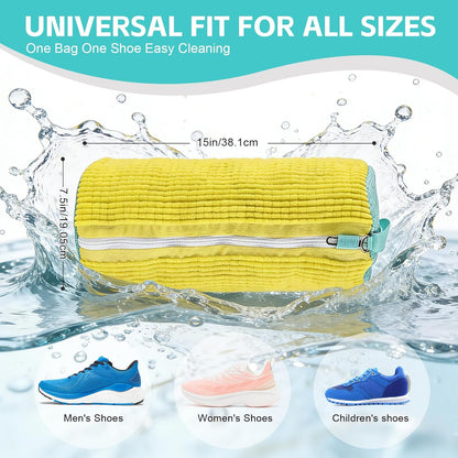 Shoe Washing Machine Bag Reusable Sneaker Washing Bag with Built-in Fluffy Brushes for 360° All-Around Cleaning, Laundry Shoe Bag is Designed for Washer and Dryer （Yellow ）