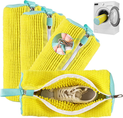 Shoe Washing Machine Bag Reusable Sneaker Washing Bag with Built-in Fluffy Brushes for 360° All-Around Cleaning, Laundry Shoe Bag is Designed for Washer and Dryer （Yellow ）