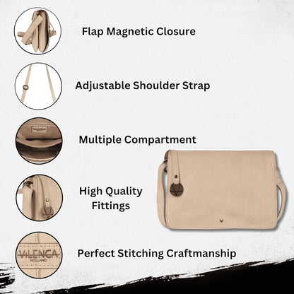 Genuine Italian Leather Small Crossbody Sling Bag – Trendy Casual Office Bag with Adjustable Strap
