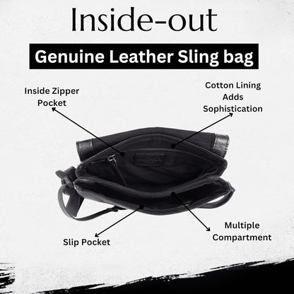 Genuine Italian Leather Small Crossbody Sling Bag – Trendy Casual Office Bag with Adjustable Strap