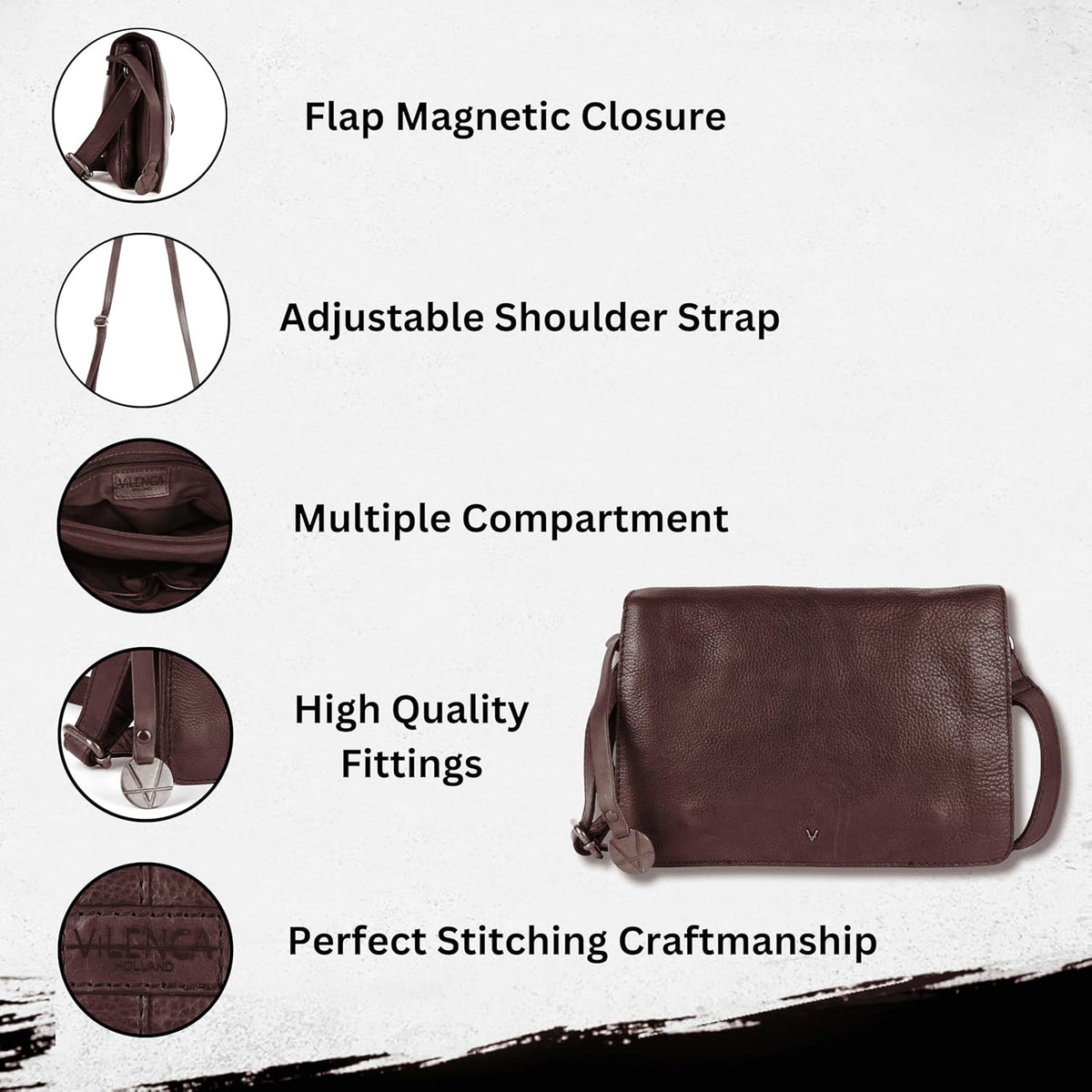 Genuine Italian Leather Small Crossbody Sling Bag – Trendy Casual Office Bag with Adjustable Strap