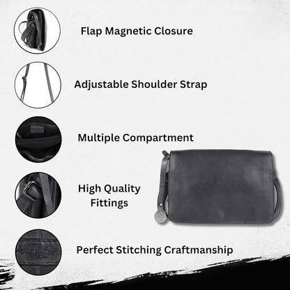 Genuine Italian Leather Small Crossbody Sling Bag – Trendy Casual Office Bag with Adjustable Strap