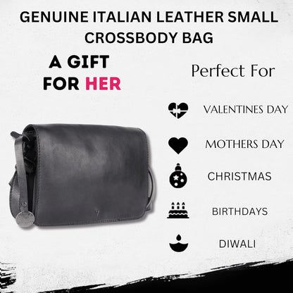 Genuine Italian Leather Small Crossbody Sling Bag – Trendy Casual Office Bag with Adjustable Strap
