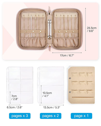 Large Jewelry Travel Organizer Case for Home Jewelry Organizer Storage Ring Binder Jewelry Bags Clear Jewelry Rolls Zipper Pouch Bag for Necklaces, Earrings, Rings, Bracelets, Pink